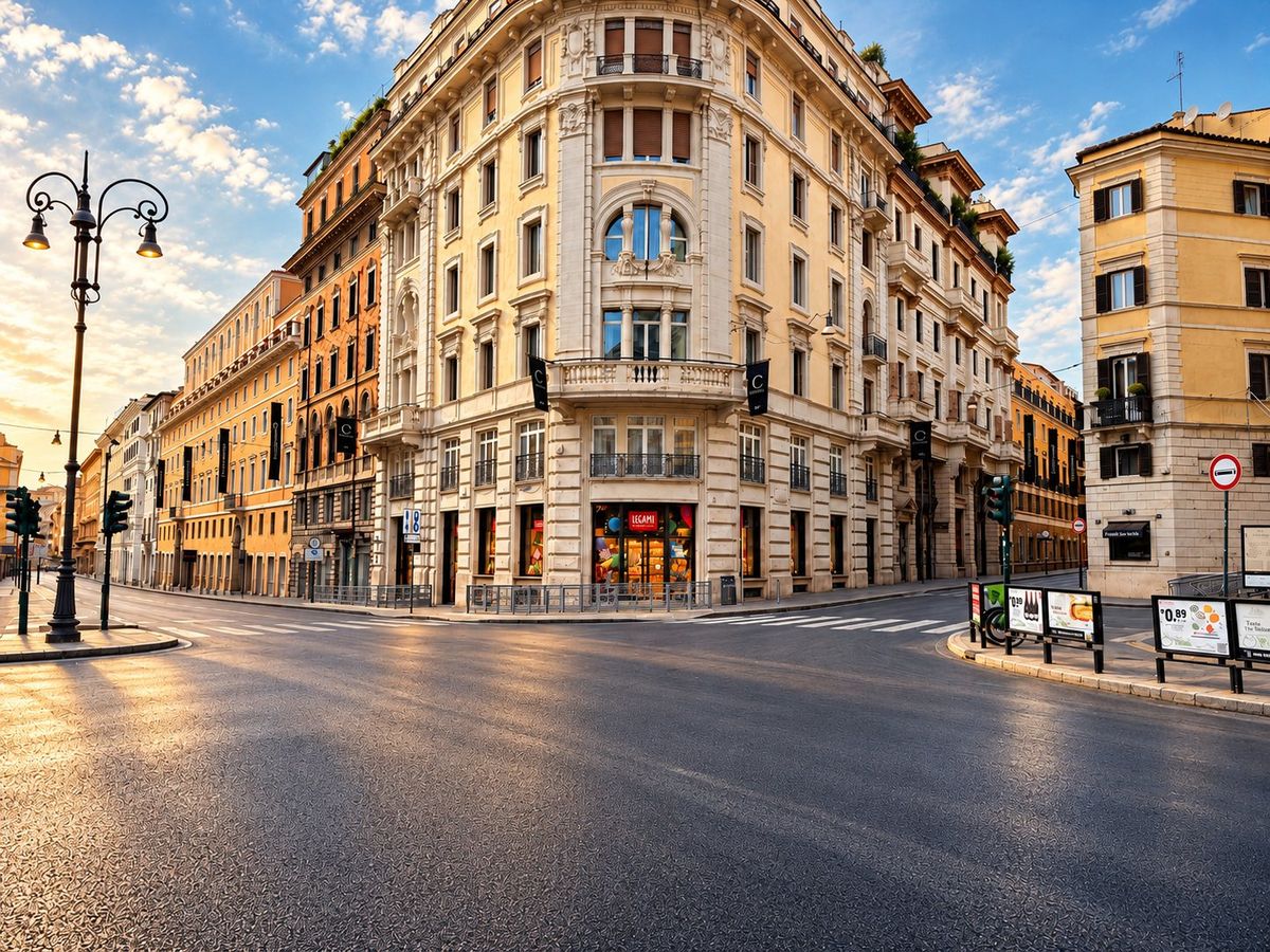The Via del Tritone complex on the corner, with the Legami store at street level