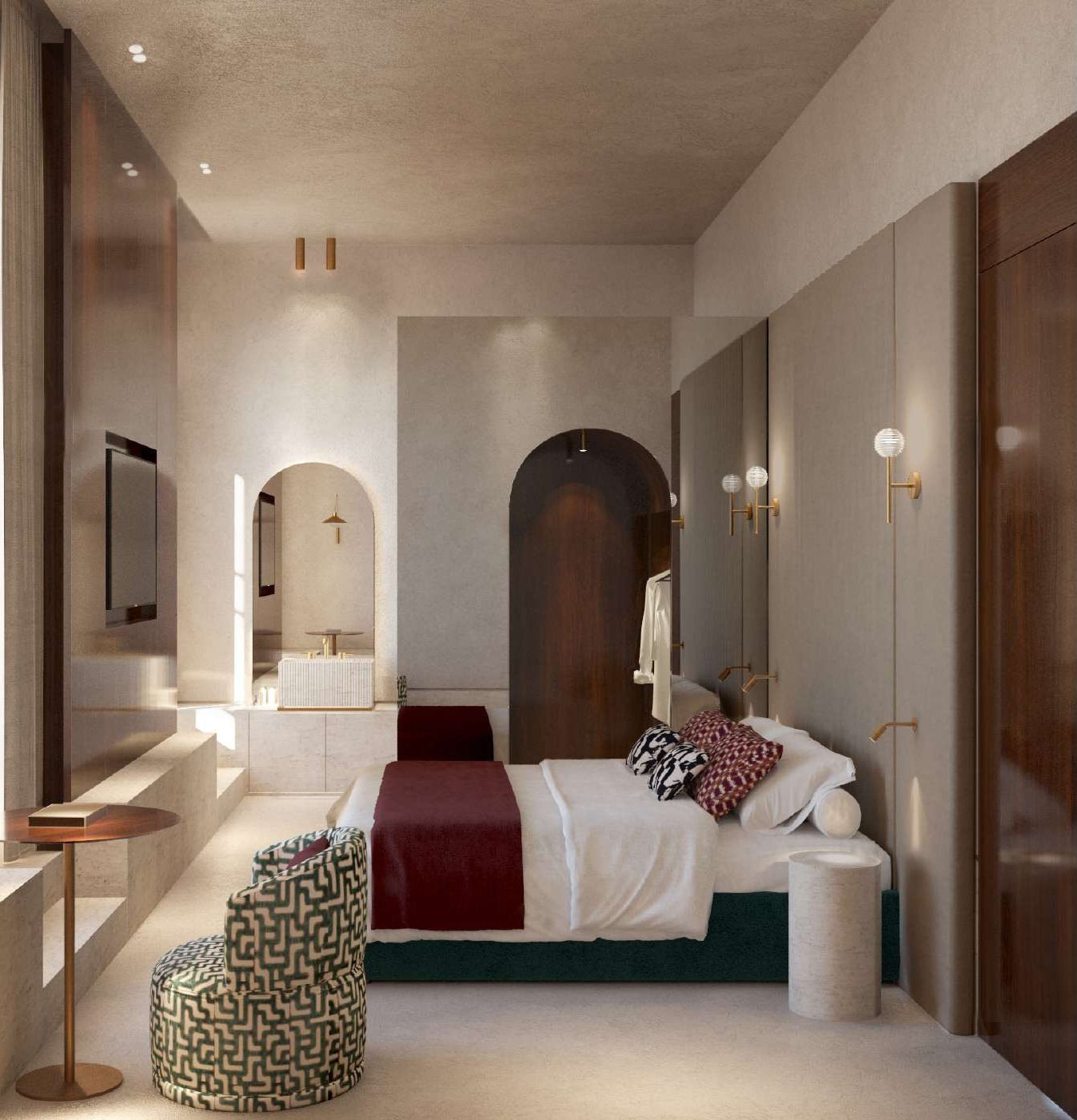 Render of a room with an arched niche